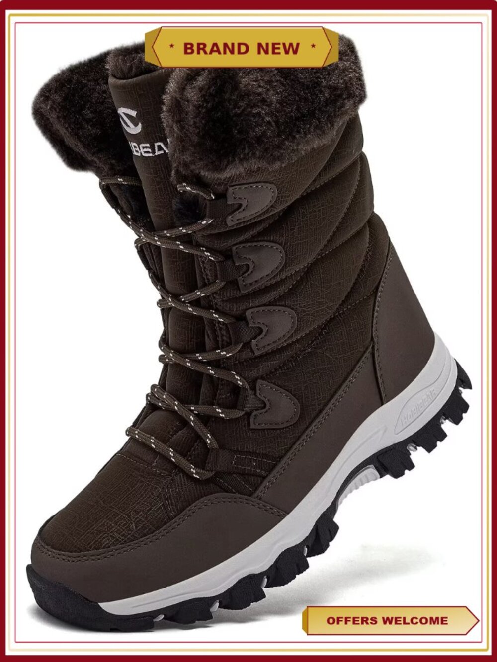 Waterproof Winter Snow Boots Lightweight Warm Faux Fur Lined Mid-Calf